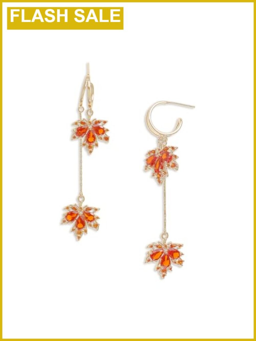 Gold Plated Maple Leaf Dangle Earrings Cubic Zirconia Drop